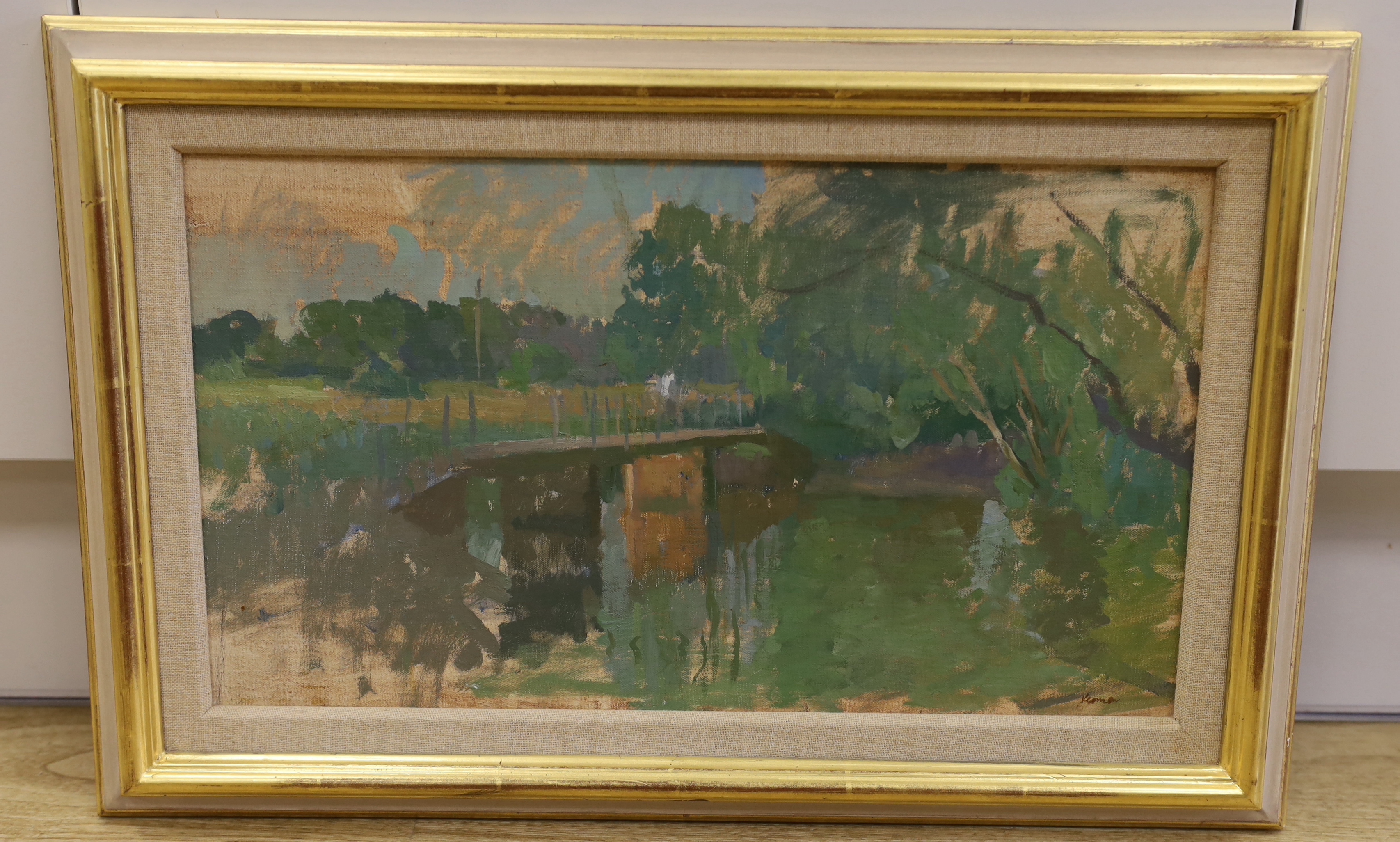 Martin Yeoman (b.1953), oil on canvas board, River landscape, signed, 24 x 42.5cm